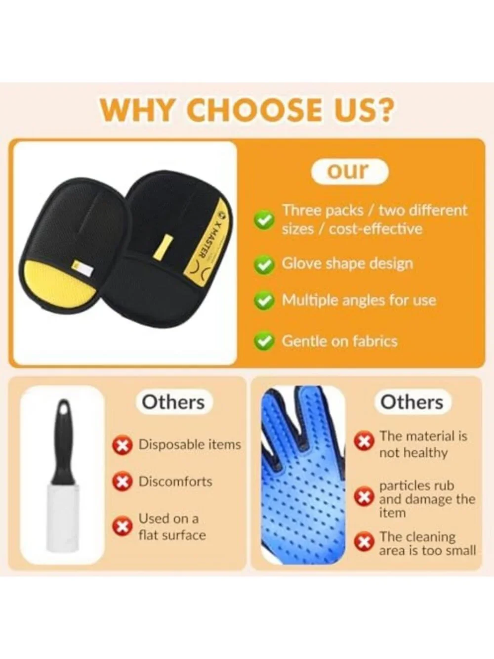 3-Pack Reusable Pet Hair Removal Gloves for Dogs & Cats - Electrostatic Cleaning
